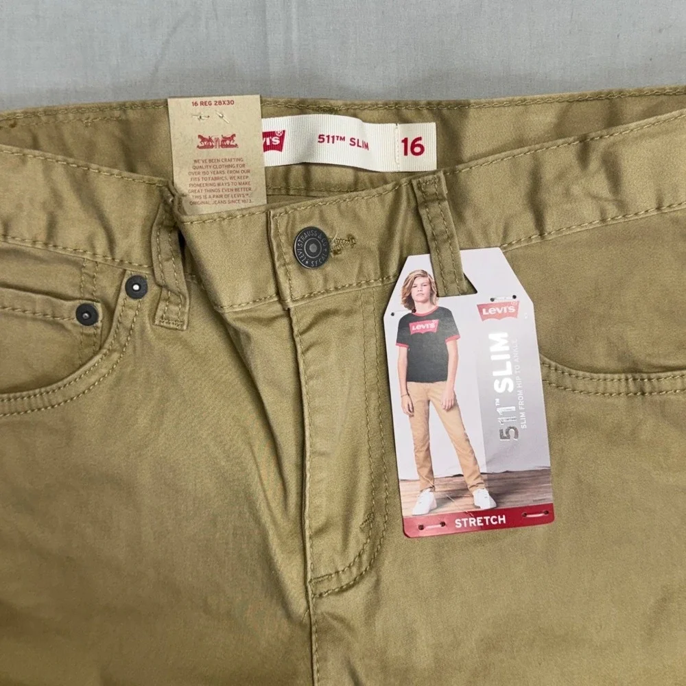 Levis 511 Slim Fit Boys Khaki Tan Stretch Pants Size 16 Reg 28x30 NWT
